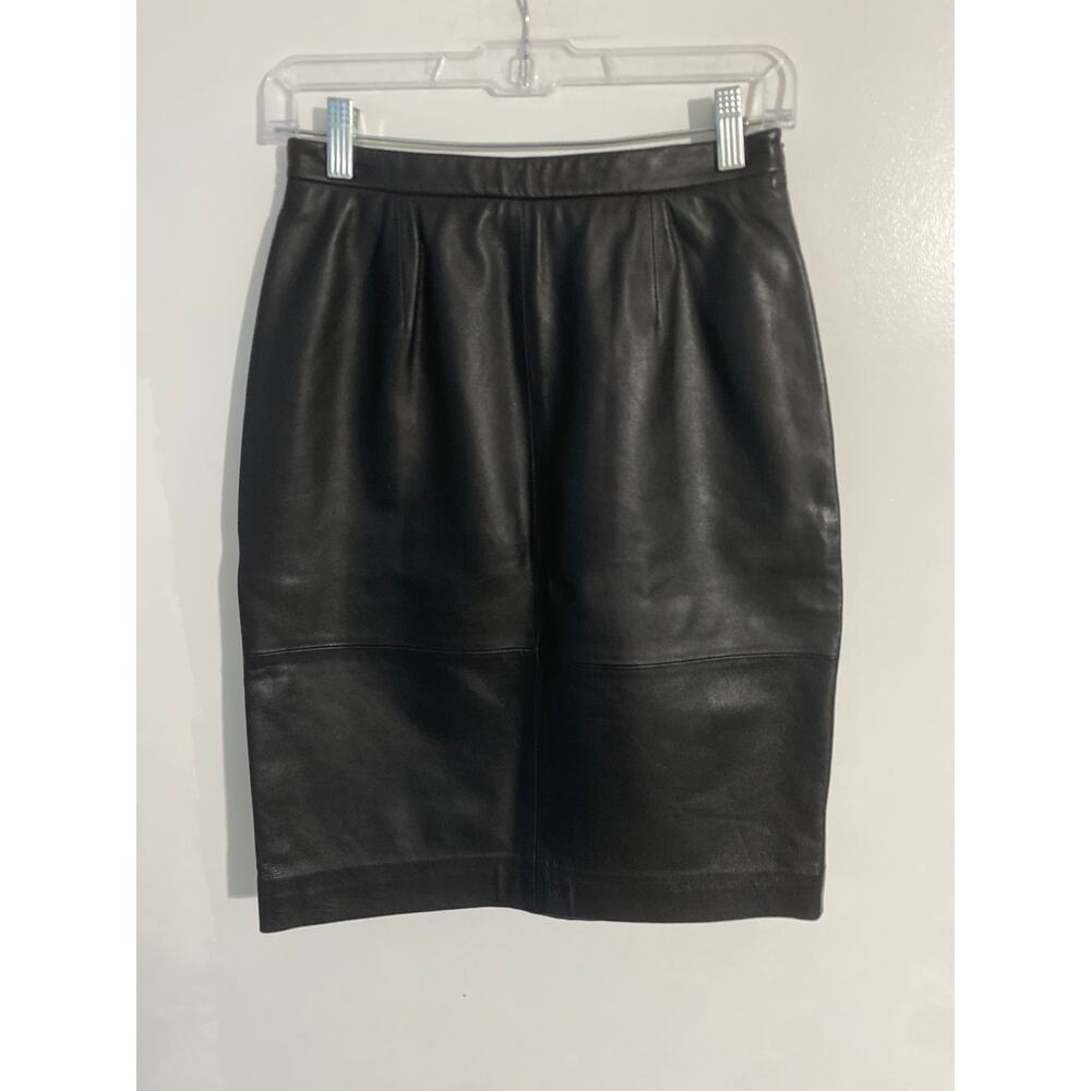 Rena Rowan leather pencil skirt women’s size 6 petite black vintage classic